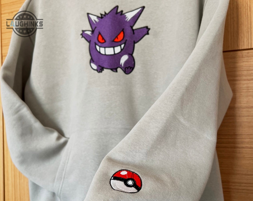 Pokemon Gengar Embroidered Sweatshirt Hoodie Embroidered Sweatshirt Pokemon Gengar Embroidery Pokemon Gengar High Quality Unisex Embroidery Tshirt Sweatshirt Hoodie Gift