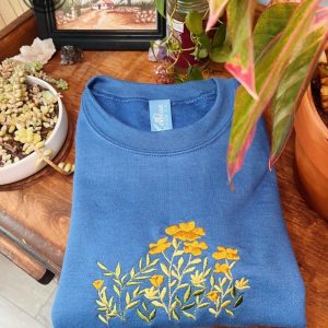 millenium blue floral embroidered crewneck unisex embroidered fleece pullover embroidered sweatshirt hippie apparel embroidery tshirt sweatshirt hoodie gift laughinks 1