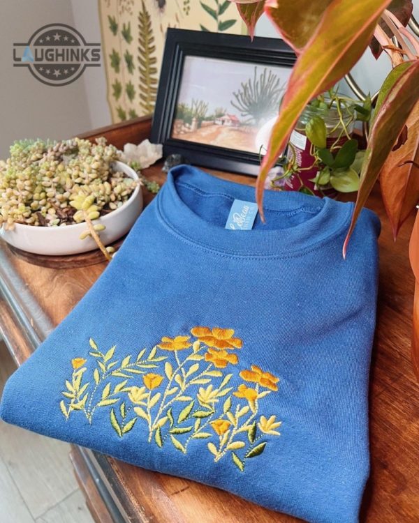 millenium blue floral embroidered crewneck unisex embroidered fleece pullover embroidered sweatshirt hippie apparel embroidery tshirt sweatshirt hoodie gift laughinks 1 1