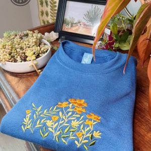 millenium blue floral embroidered crewneck unisex embroidered fleece pullover embroidered sweatshirt hippie apparel embroidery tshirt sweatshirt hoodie gift laughinks 1 2