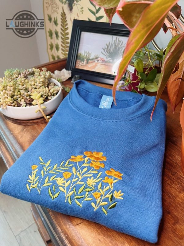 millenium blue floral embroidered crewneck unisex embroidered fleece pullover embroidered sweatshirt hippie apparel embroidery tshirt sweatshirt hoodie gift laughinks 1 2