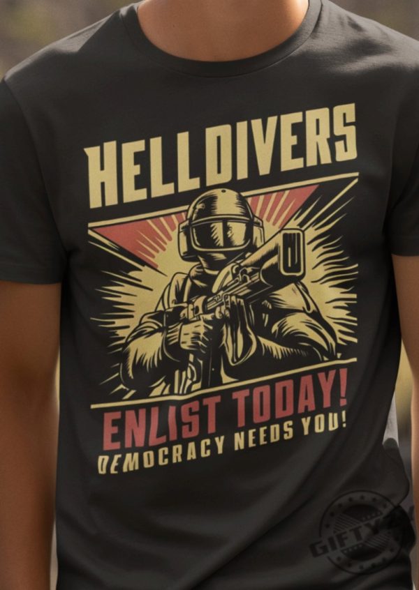 Helldivers 2 Enlistment Tshirt Join The Fight For Democracy Hoodie Exclusive Scifi Soldier Sweatshirt Ps5 Pc Gamer Gear Shirt giftyzy 1