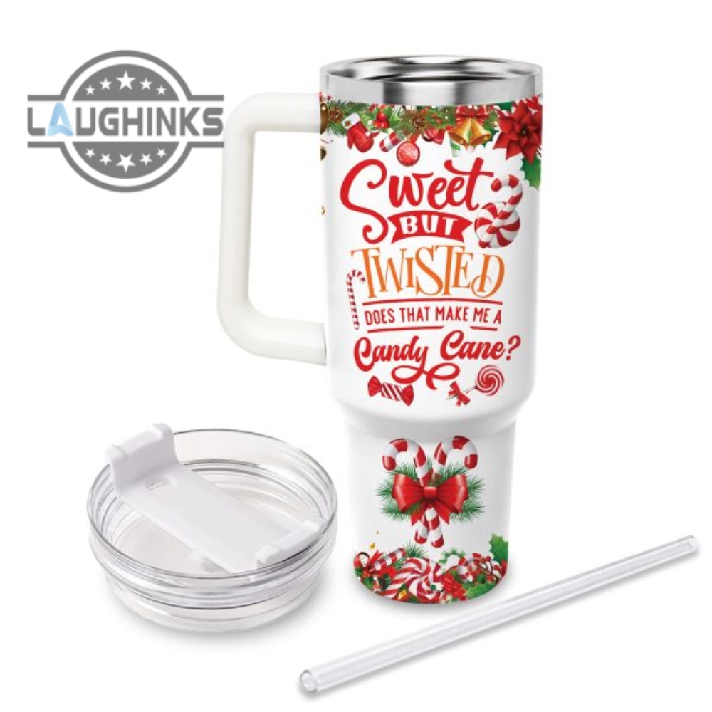 Custom Name Tigger Sweet But Twisted Christmas Theme Pattern 40Oz Tumbler With Handle And Straw Lid Personalized Stanley Tumbler Dupe 40 Oz Stainless Steel Travel Cups