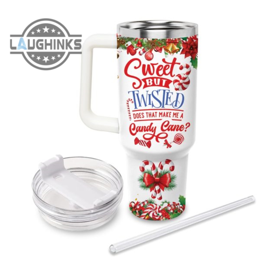 Custom Name Stitch Sweet But Twisted Christmas Theme Pattern 40Oz Tumbler With Handle And Straw Lid Personalized Stanley Tumbler Dupe 40 Oz Stainless Steel Travel Cups