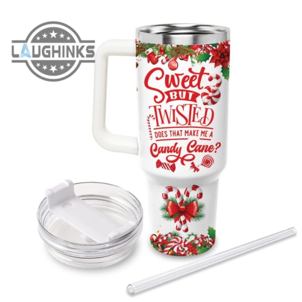 Custom Name Winnie The Pooh Sweet But Twisted Christmas Theme Pattern 40Oz Tumbler With Handle And Straw Lid Personalized Stanley Tumbler Dupe 40 Oz Stainless Steel Travel Cups