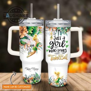 custom name just a girl loves tinker bell flower pattern 40oz tumbler with handle and straw lid personalized stanley tumbler dupe 40 oz stainless steel travel cups laughinks 1