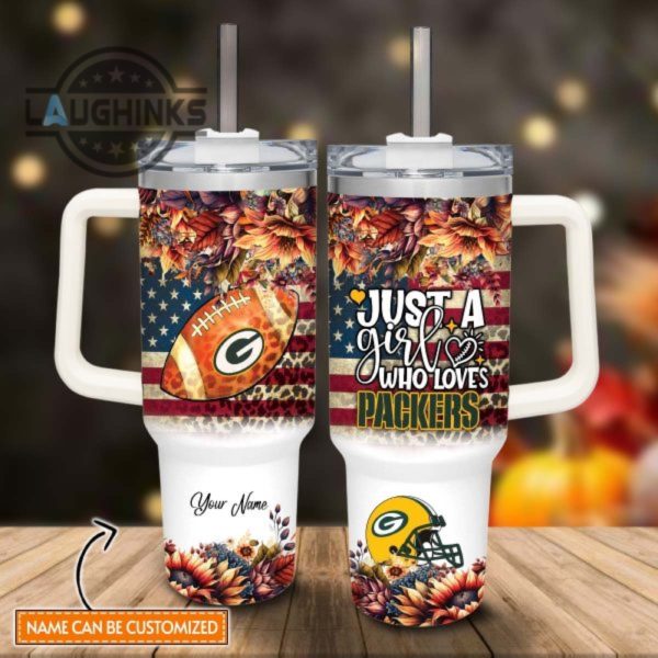 custom name just a girl loves gbp fall flower sublimation pattern 40oz tumbler with handle and straw lid personalized stanley tumbler dupe 40 oz stainless steel travel cups laughinks 1