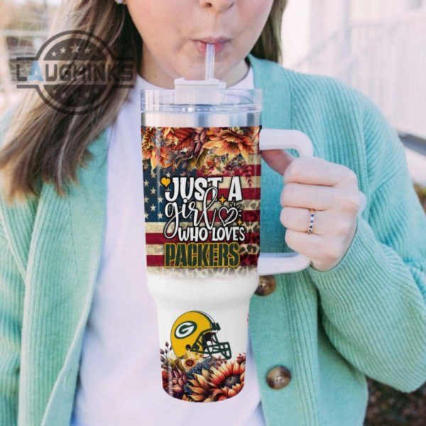 custom name just a girl loves gbp fall flower sublimation pattern 40oz tumbler with handle and straw lid personalized stanley tumbler dupe 40 oz stainless steel travel cups laughinks 1 4