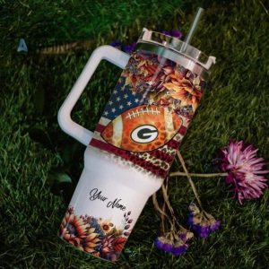 custom name just a girl loves gbp fall flower sublimation pattern 40oz tumbler with handle and straw lid personalized stanley tumbler dupe 40 oz stainless steel travel cups laughinks 1 5