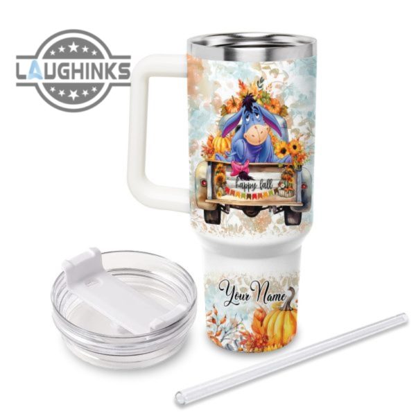 custom name eeyore happy fall pumpkin flower pattern 40oz tumbler with handle and straw lid personalized stanley tumbler dupe 40 oz stainless steel travel cups laughinks 1 1