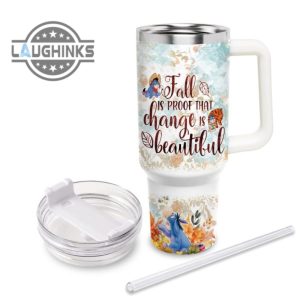 custom name eeyore happy fall pumpkin flower pattern 40oz tumbler with handle and straw lid personalized stanley tumbler dupe 40 oz stainless steel travel cups laughinks 1 2