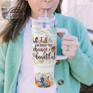 custom name eeyore happy fall pumpkin flower pattern 40oz tumbler with handle and straw lid personalized stanley tumbler dupe 40 oz stainless steel travel cups laughinks 1 4