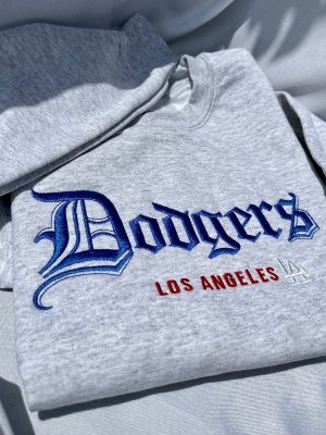 Dodgers Baseball Old English Embroidered Hoodies Dodgers Embroidered Sweatshirt Dodgers Baseball Shirt Los Angeles Baseball Shirt revetee 2