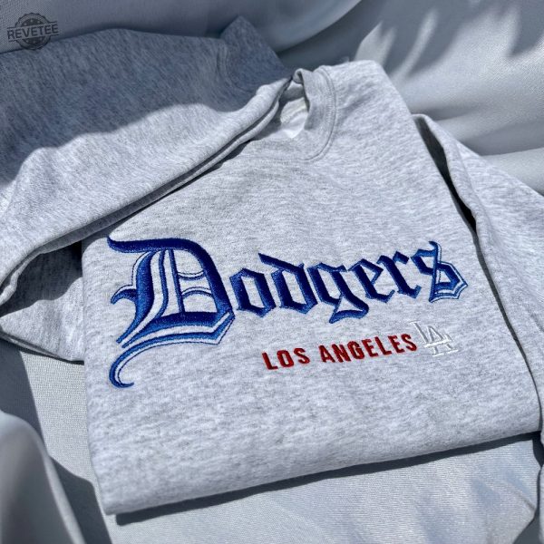 Dodgers Baseball Old English Embroidered Hoodies Dodgers Embroidered Sweatshirt Dodgers Baseball Shirt Los Angeles Baseball Shirt revetee 2