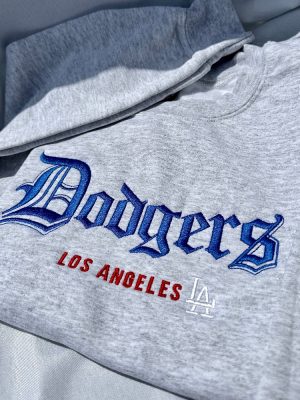 Dodgers Baseball Old English Embroidered Hoodies Dodgers Embroidered Sweatshirt Dodgers Baseball Shirt Los Angeles Baseball Shirt revetee 3