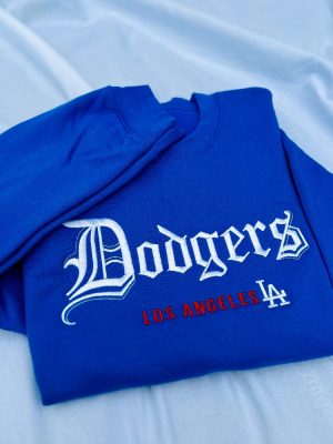 Dodgers Baseball Old English Embroidered Hoodies Dodgers Embroidered Sweatshirt Dodgers Baseball Shirt Los Angeles Baseball Shirt revetee 4