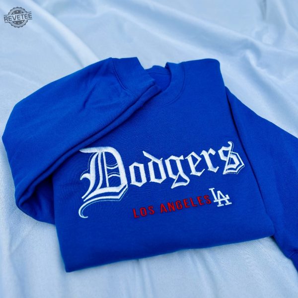 Dodgers Baseball Old English Embroidered Hoodies Dodgers Embroidered Sweatshirt Dodgers Baseball Shirt Los Angeles Baseball Shirt revetee 4