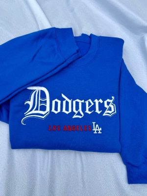 Dodgers Baseball Old English Embroidered Hoodies Dodgers Embroidered Sweatshirt Dodgers Baseball Shirt Los Angeles Baseball Shirt revetee 5