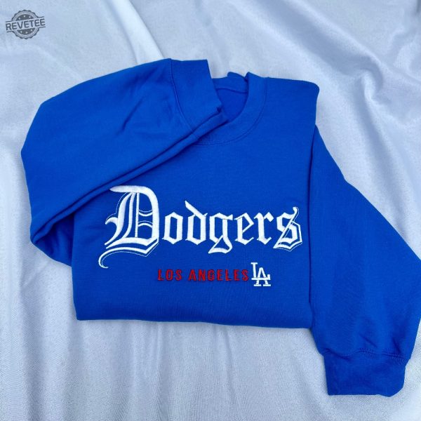 Dodgers Baseball Old English Embroidered Hoodies Dodgers Embroidered Sweatshirt Dodgers Baseball Shirt Los Angeles Baseball Shirt revetee 5