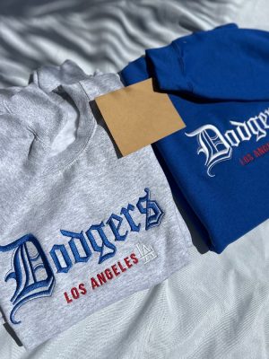 Dodgers Baseball Old English Embroidered Hoodies Dodgers Embroidered Sweatshirt Dodgers Baseball Shirt Los Angeles Baseball Shirt revetee 6