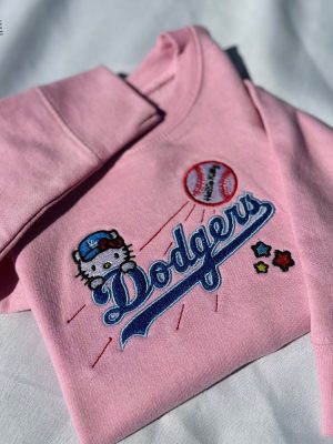 Los Angeles Crewneck Dodgers Old English Embroidered Crewneck Hello Kitty Dodgers Sweatshirt Hello Kitty Dodgers Shirt revetee 3