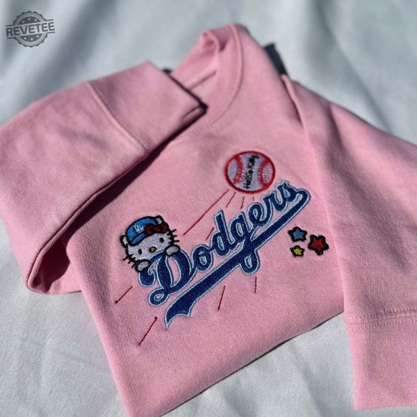 Los Angeles Crewneck Dodgers Old English Embroidered Crewneck Hello Kitty Dodgers Sweatshirt Hello Kitty Dodgers Shirt revetee 3