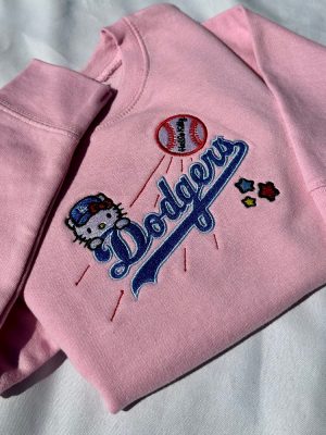 Los Angeles Crewneck Dodgers Old English Embroidered Crewneck Hello Kitty Dodgers Sweatshirt Hello Kitty Dodgers Shirt revetee 4