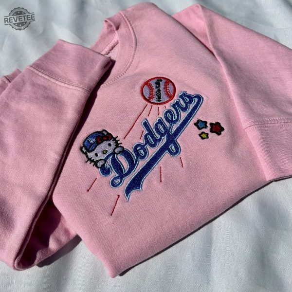 Los Angeles Crewneck Dodgers Old English Embroidered Crewneck Hello Kitty Dodgers Sweatshirt Hello Kitty Dodgers Shirt revetee 5