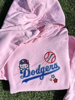 Los Angeles Crewneck Dodgers Old English Embroidered Crewneck Hello Kitty Dodgers Sweatshirt Hello Kitty Dodgers Shirt revetee 6