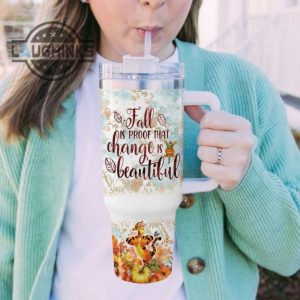 custom name tigger happy fall pumpkin flower pattern 40oz tumbler with handle and straw lid personalized stanley tumbler dupe 40 oz stainless steel travel cups laughinks 1 4