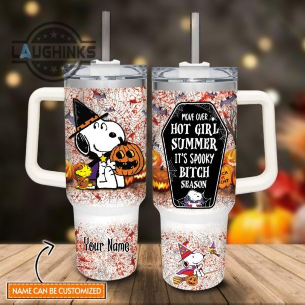 custom name snoopy halloween costume its spooky season 40oz stainless steel tumbler with handle and straw lid personalized stanley tumbler dupe 40 oz stainless steel travel cups laughinks 1