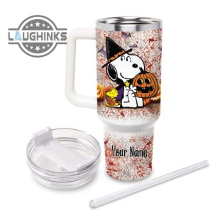 custom name snoopy halloween costume its spooky season 40oz stainless steel tumbler with handle and straw lid personalized stanley tumbler dupe 40 oz stainless steel travel cups laughinks 1 1