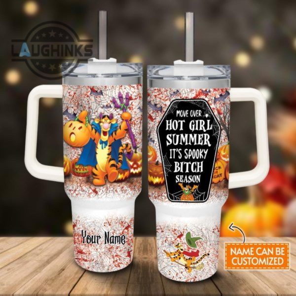custom name tigger halloween costume its spooky season 40oz stainless steel tumbler with handle and straw lid personalized stanley tumbler dupe 40 oz stainless steel travel cups laughinks 1 1