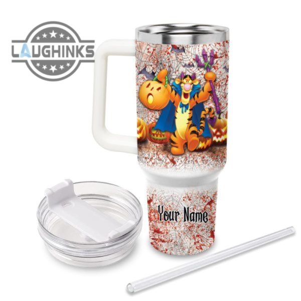 custom name tigger halloween costume its spooky season 40oz stainless steel tumbler with handle and straw lid personalized stanley tumbler dupe 40 oz stainless steel travel cups laughinks 1 2