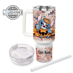 custom name stitch halloween costume its spooky season 40oz stainless steel tumbler with handle and straw lid personalized stanley tumbler dupe 40 oz stainless steel travel cups laughinks 1 2