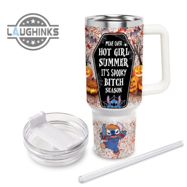 custom name stitch halloween costume its spooky season 40oz stainless steel tumbler with handle and straw lid personalized stanley tumbler dupe 40 oz stainless steel travel cups laughinks 1 3