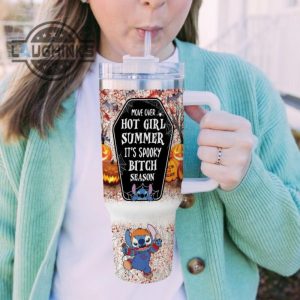custom name stitch halloween costume its spooky season 40oz stainless steel tumbler with handle and straw lid personalized stanley tumbler dupe 40 oz stainless steel travel cups laughinks 1 5