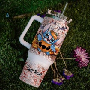 custom name stitch halloween costume its spooky season 40oz stainless steel tumbler with handle and straw lid personalized stanley tumbler dupe 40 oz stainless steel travel cups laughinks 1 6