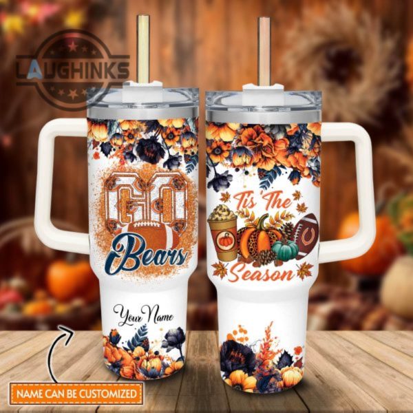 custom name go bears tis the season flower pattern 40oz stainless steel tumbler with handle and straw lid personalized stanley tumbler dupe 40 oz stainless steel travel cups laughinks 1