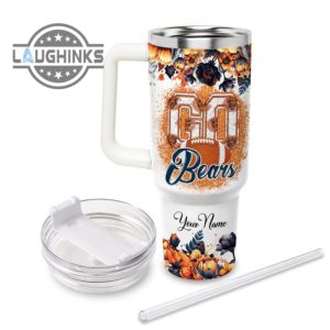 custom name go bears tis the season flower pattern 40oz stainless steel tumbler with handle and straw lid personalized stanley tumbler dupe 40 oz stainless steel travel cups laughinks 1 2