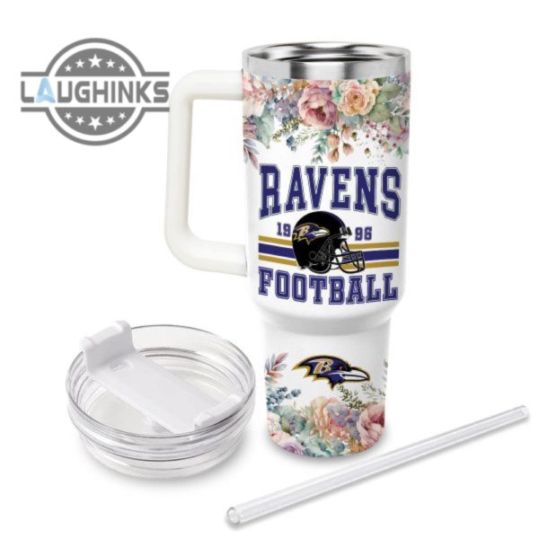 custom name ravens helmet flame pattern 40oz stainless steel tumbler with handle and straw lid personalized stanley tumbler dupe 40 oz stainless steel travel cups laughinks 1 2