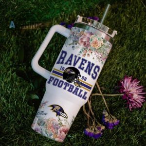 custom name ravens helmet flame pattern 40oz stainless steel tumbler with handle and straw lid personalized stanley tumbler dupe 40 oz stainless steel travel cups laughinks 1 6