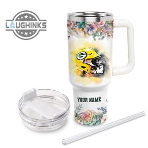 custom name packers helmet flame pattern 40oz stainless steel tumbler with handle and straw lid personalized stanley tumbler dupe 40 oz stainless steel travel cups laughinks 1 3
