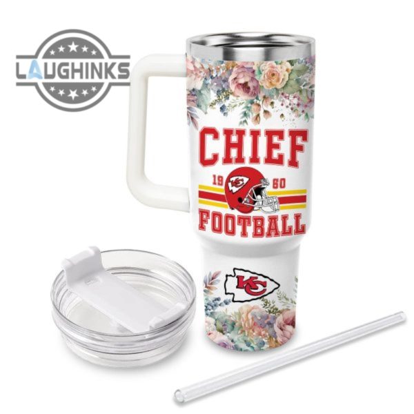 custom name chiefs helmet flame pattern 40oz stainless steel tumbler with handle and straw lid personalized stanley tumbler dupe 40 oz stainless steel travel cups laughinks 1 2