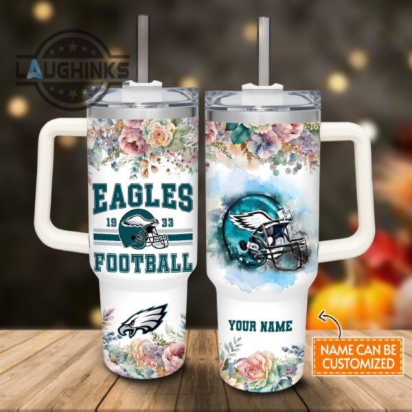 custom name eagles helmet flame pattern 40oz stainless steel tumbler with handle and straw lid personalized stanley tumbler dupe 40 oz stainless steel travel cups laughinks 1 1