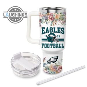 custom name eagles helmet flame pattern 40oz stainless steel tumbler with handle and straw lid personalized stanley tumbler dupe 40 oz stainless steel travel cups laughinks 1 2