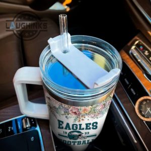 custom name eagles helmet flame pattern 40oz stainless steel tumbler with handle and straw lid personalized stanley tumbler dupe 40 oz stainless steel travel cups laughinks 1 4
