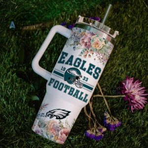 custom name eagles helmet flame pattern 40oz stainless steel tumbler with handle and straw lid personalized stanley tumbler dupe 40 oz stainless steel travel cups laughinks 1 6