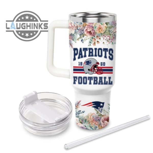 custom name patriots helmet flame pattern 40oz stainless steel tumbler with handle and straw lid personalized stanley tumbler dupe 40 oz stainless steel travel cups laughinks 1 2