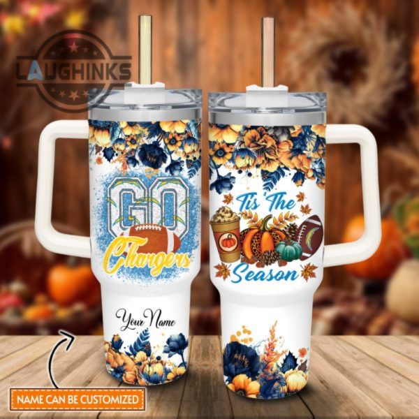 custom name go chargers tis the season flower pattern 40oz stainless steel tumbler with handle and straw lid personalized stanley tumbler dupe 40 oz stainless steel travel cups laughinks 1